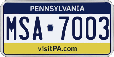 PA license plate MSA7003