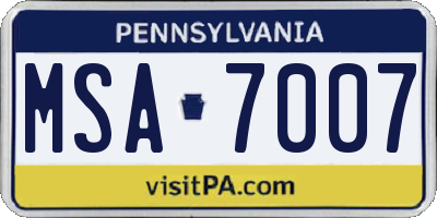 PA license plate MSA7007