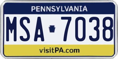 PA license plate MSA7038