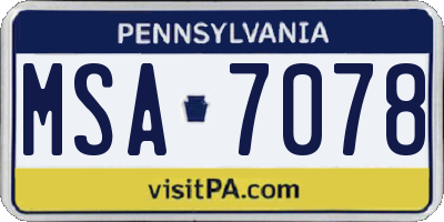 PA license plate MSA7078