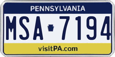 PA license plate MSA7194