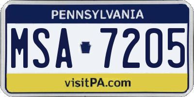 PA license plate MSA7205