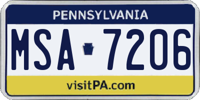 PA license plate MSA7206