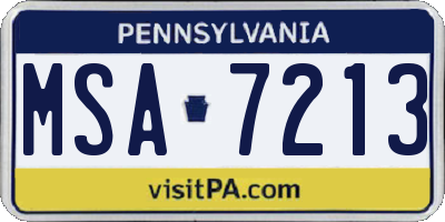 PA license plate MSA7213