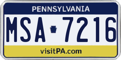 PA license plate MSA7216