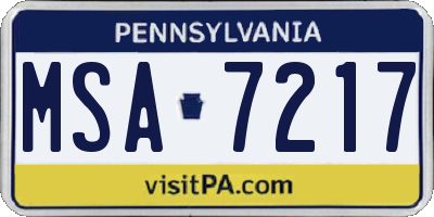 PA license plate MSA7217