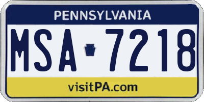 PA license plate MSA7218