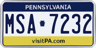 PA license plate MSA7232