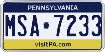 PA license plate MSA7233
