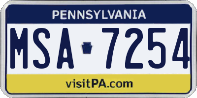 PA license plate MSA7254