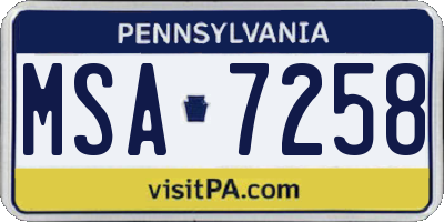 PA license plate MSA7258
