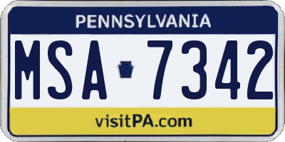 PA license plate MSA7342