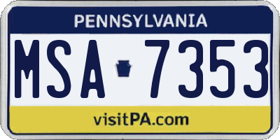PA license plate MSA7353