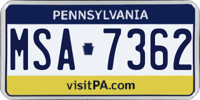 PA license plate MSA7362