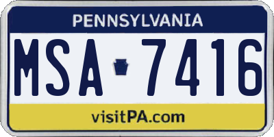 PA license plate MSA7416