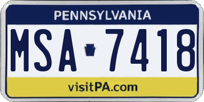 PA license plate MSA7418