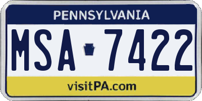 PA license plate MSA7422