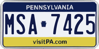 PA license plate MSA7425