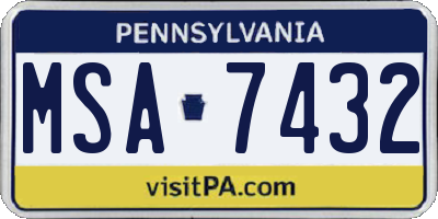 PA license plate MSA7432