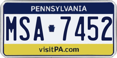 PA license plate MSA7452