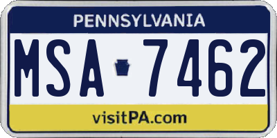 PA license plate MSA7462