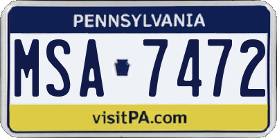 PA license plate MSA7472