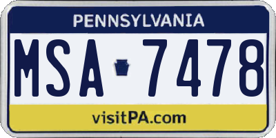 PA license plate MSA7478