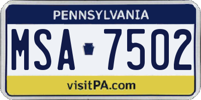 PA license plate MSA7502