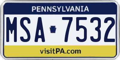 PA license plate MSA7532