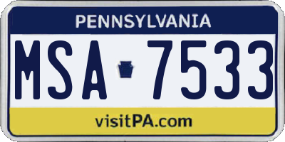 PA license plate MSA7533