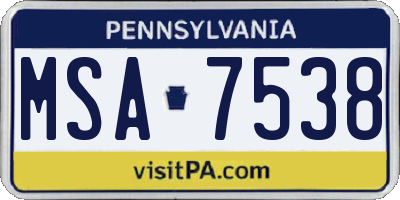 PA license plate MSA7538