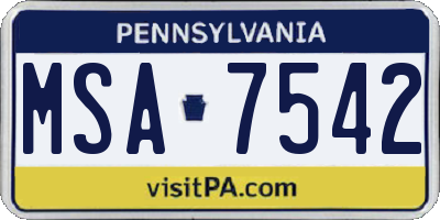 PA license plate MSA7542