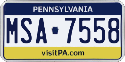 PA license plate MSA7558