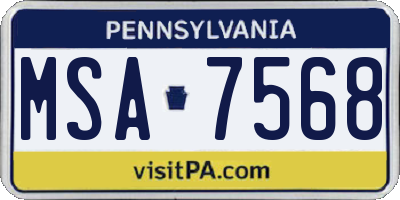 PA license plate MSA7568