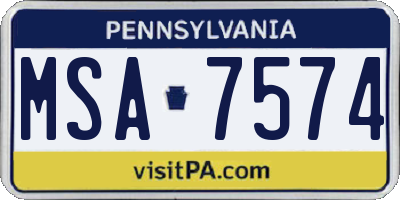 PA license plate MSA7574