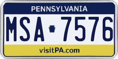 PA license plate MSA7576