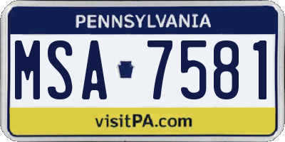 PA license plate MSA7581