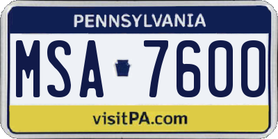 PA license plate MSA7600