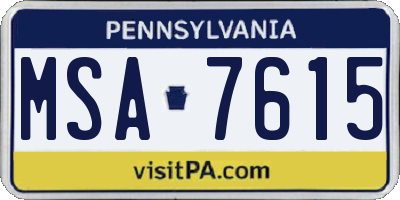PA license plate MSA7615