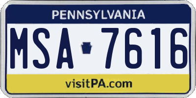 PA license plate MSA7616