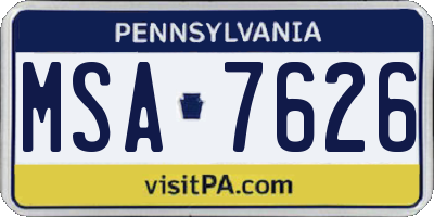 PA license plate MSA7626