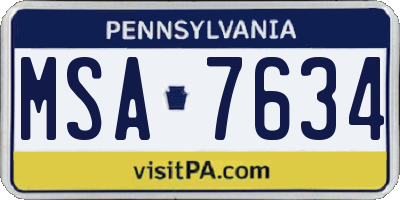 PA license plate MSA7634