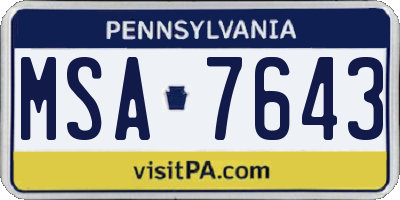 PA license plate MSA7643