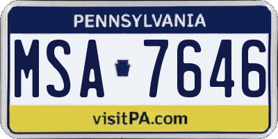PA license plate MSA7646