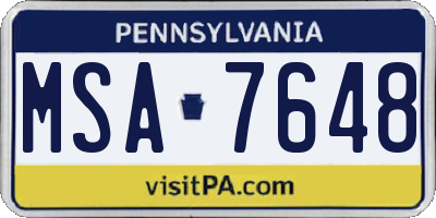 PA license plate MSA7648