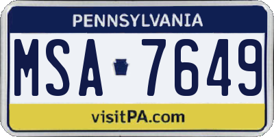 PA license plate MSA7649
