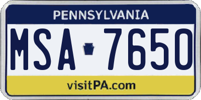 PA license plate MSA7650
