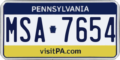 PA license plate MSA7654