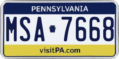 PA license plate MSA7668