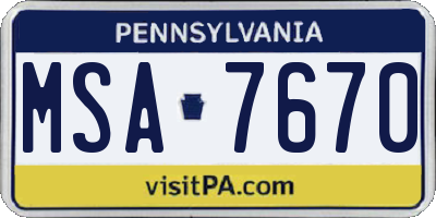 PA license plate MSA7670